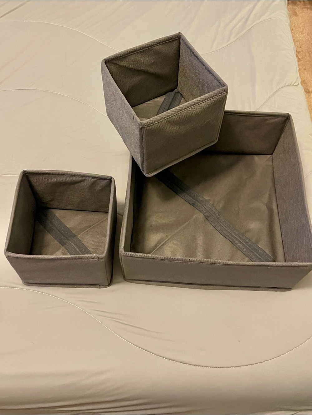 Gray Fabric Storage Bin Set — 3-Piece Collapsible Organizer